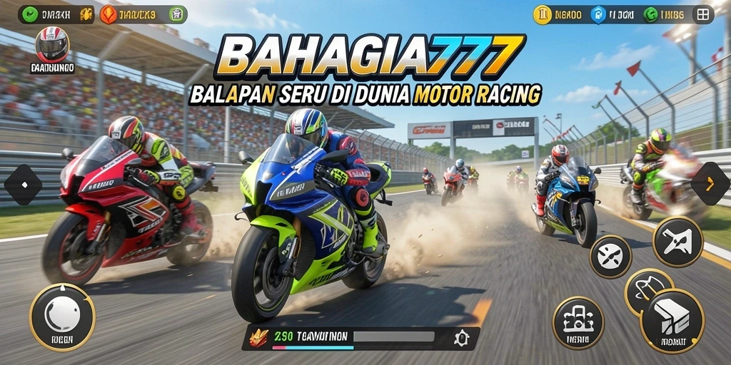 Tampilan gameplay seru di BAHAGIA777 dengan aksi balapan penuh adrenalin.
