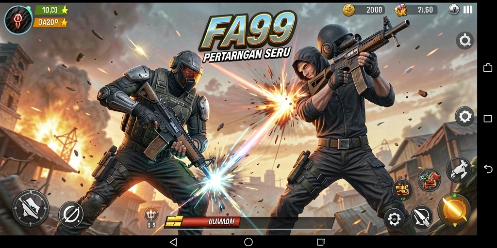 Screenshot FA99 menampilkan aksi pertempuran yang intens dan grafis menawan.