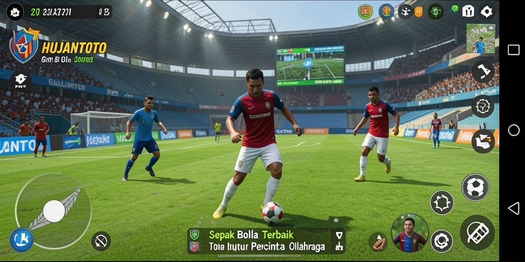 Tampilan gameplay seru dalam HUJANTOTO dengan aksi sepak bola yang mendebarkan.