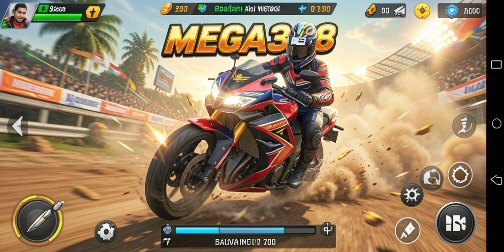 Tampilan gameplay seru dari balapan motor di MEGA388.