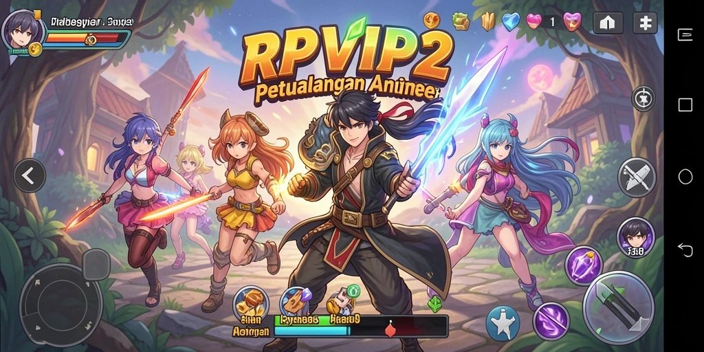 Tampilan gameplay RPVIP2 yang menarik dengan karakter anime yang hidup.